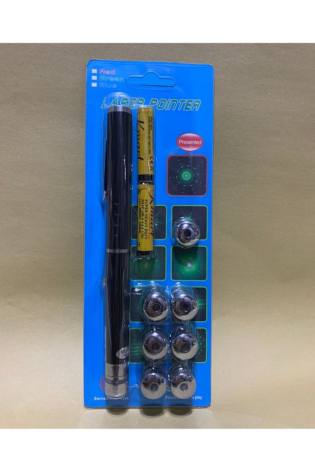 8 Başlıklı Pilli Güçlü Yeşil Poınter Lazer İşaretçi Kalem Lazer - 4