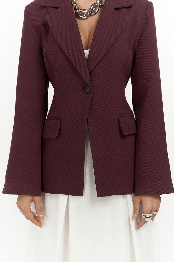 Anisah Belden Oturmalı Bordo Blazer - 6