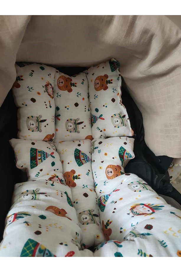 Bebek Puset Örtüsü Ve Minderi Çift taraflı Müslin Kumaş 2 Li Takım - 3
