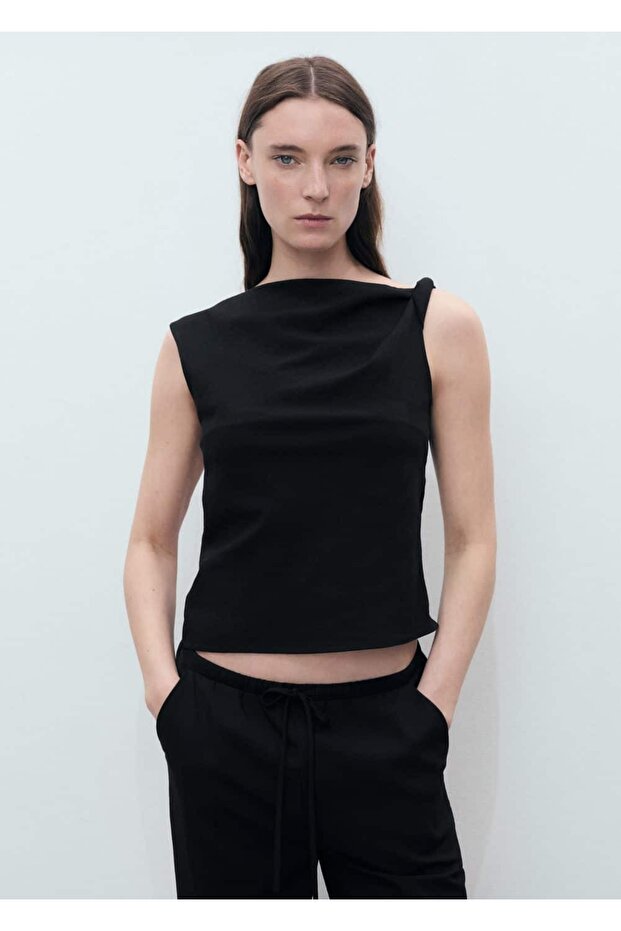 Asymmetrical Draped Strap Blouse
