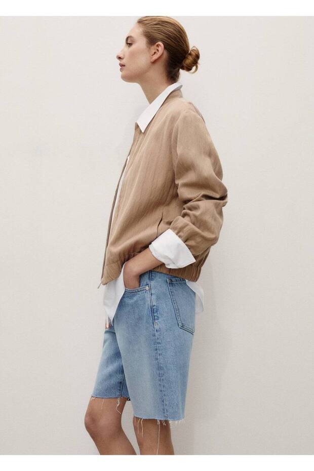 Paçaları dikişsiz denim bermuda şort - 6