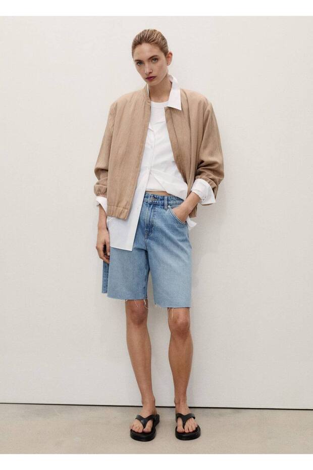 Paçaları dikişsiz denim bermuda şort - 2