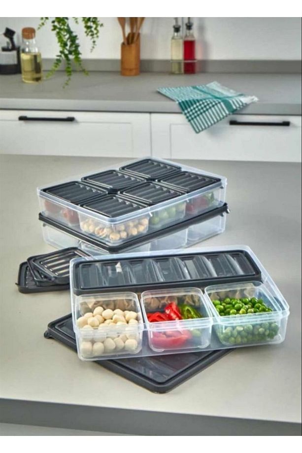 5'LI Set Mikrodalga Ve Buzdolabı Saklama Kabı - Buzdolabı Organizeri 1x1000ml,1x2500ml, 3x250ml - 3