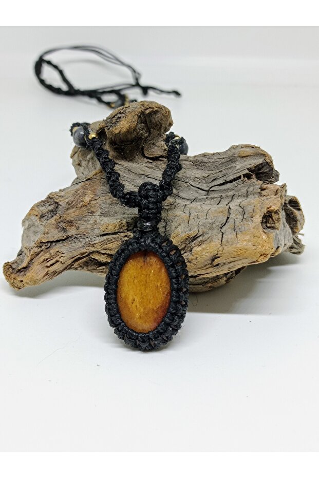 Honey Calcite Natural Stone Handmade Macrame Ethnic Necklace No 2