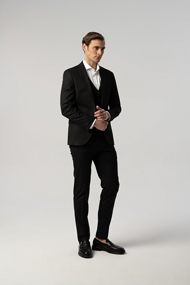 Slim Fit Black Suit Pants Vest Jacket 8012-442