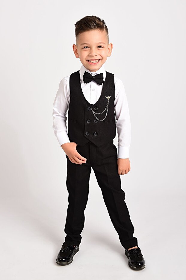 Boys' Tuxedo Suit Set with Vest and Bow Tie