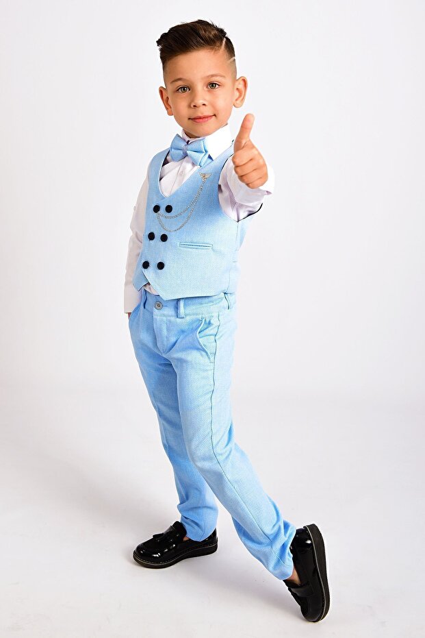 Boys' Tuxedo Suit Set with Vest and Bow Tie