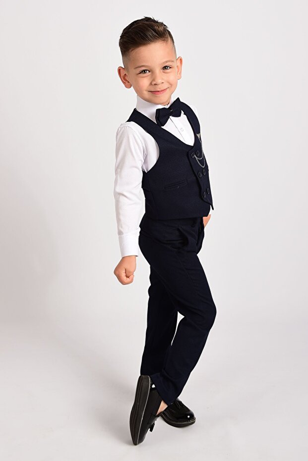 Boys' Tuxedo Suit Set with Vest and Bow Tie