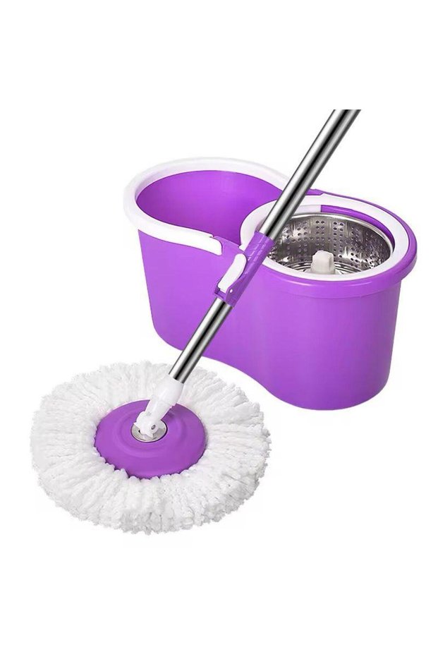 Easy Spin Wheeled Mop and Bucket with 360 Degree Rotating Stainless Steel Bucket for Home Floor Cleaning Blue