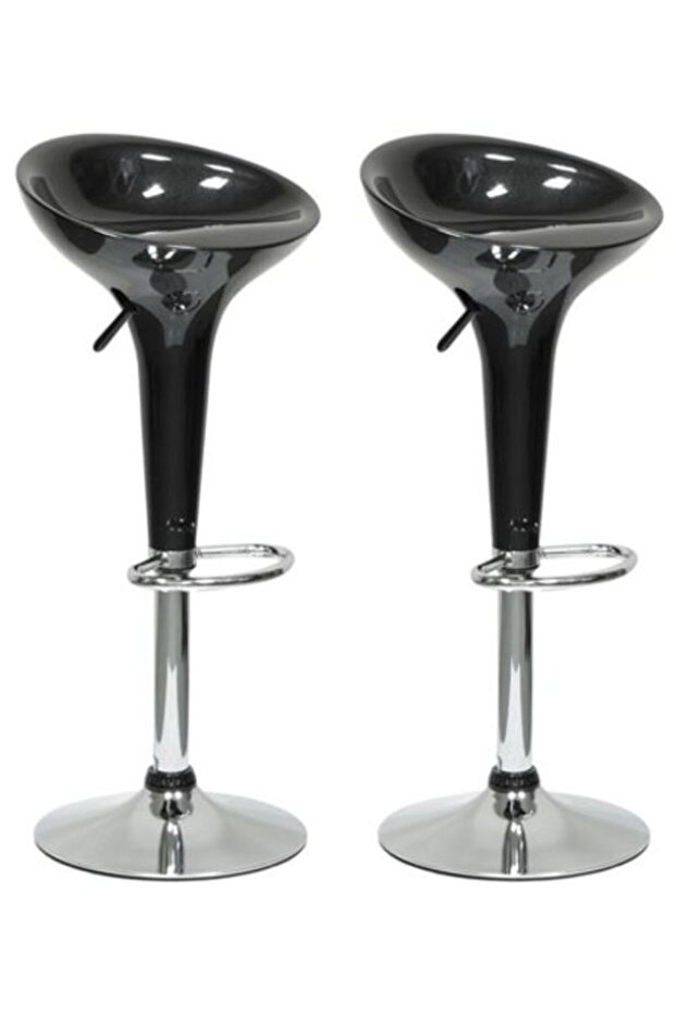 Set Of 2 Glossy Adjustable Height Round Swivel Scoop Bar Chairs Low Back Black