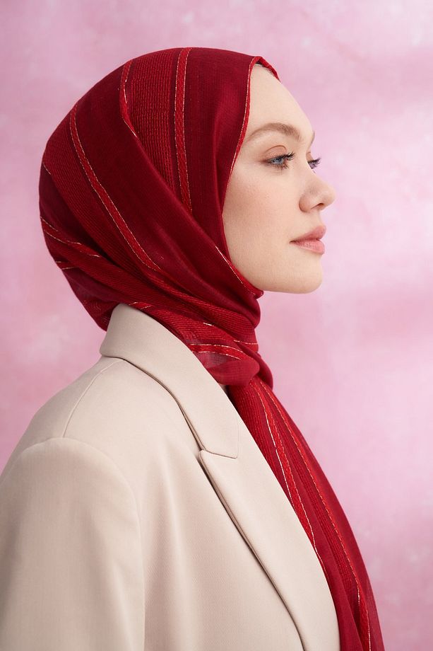 İpekli Ruby Kırmızı Rengi Şal - 3
