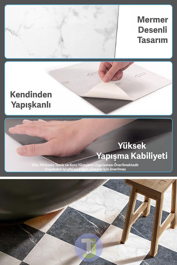 Kendinden Yapışkanlı Modern Tasarım Mutfak Banyo Zemin Duvar Kaplama 30cm×30cm(4'lü Paket) - 7