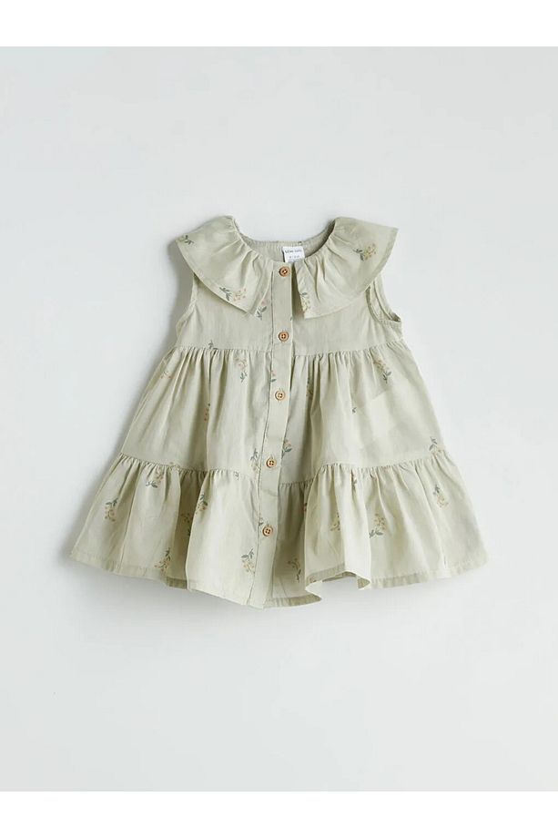 LCW baby Yeşil Bebe Yaka Ucu Fırfırlı Kız Bebek Elbise - 1