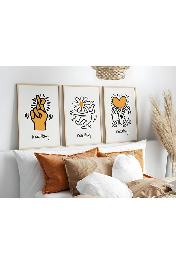 3'lü Keith Haring Tablo seti, Duvar Dekoru, Genç ve Çocuk Odası Dekoru, Çerçevesiz Poster - 1