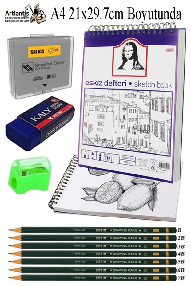 A4 Ring Binder Sketchbook Spralli 50 Sheets Charcoal Drawing Set Fatih Graduated Pencil Dough Eraser Exam