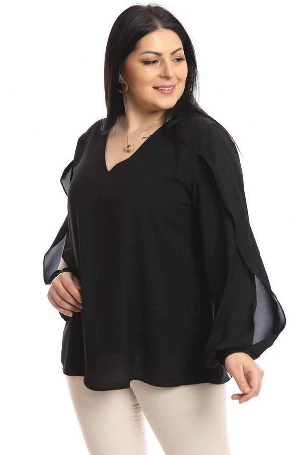 V Yaka Kol Üstü Detaylı Bluz - 4
