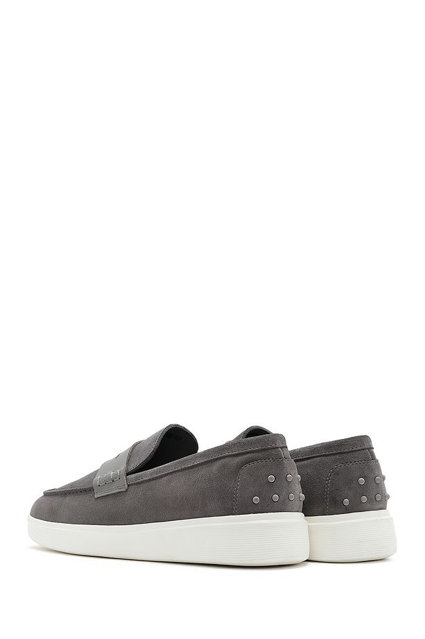 Erkek Gri Kalın Tabanlı Süet Deri Casual Loafer 25SFD740910 - 5