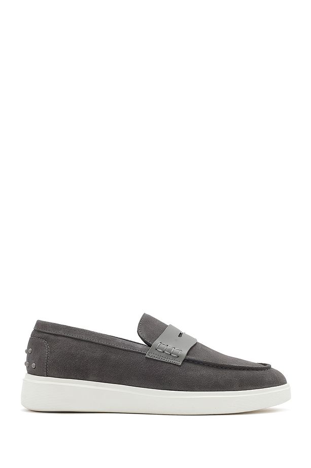 Erkek Gri Kalın Tabanlı Süet Deri Casual Loafer 25SFD740910 - 1