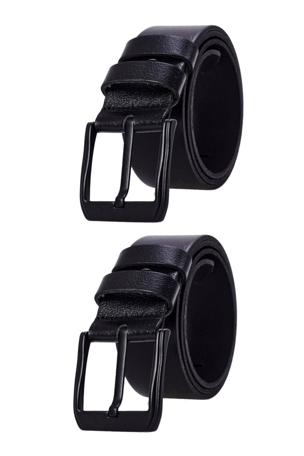 2-Piece Black Brown Men's Genuine Leather Black Buckle Men's Jeans Belt 4.5 cm