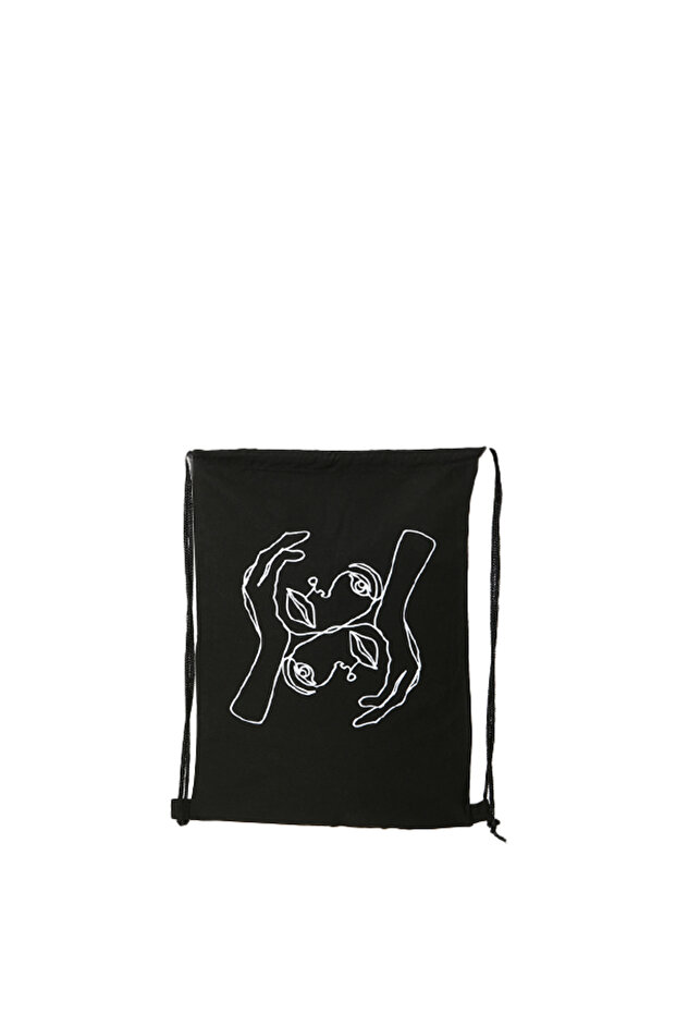Hands on Face Printed Drawstring Black Backpack - 5