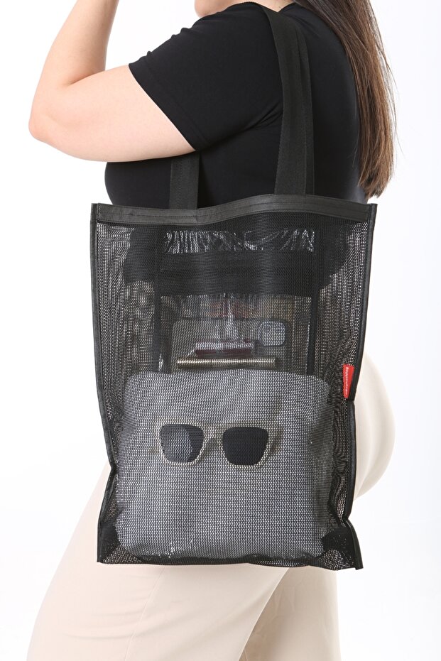 Siyah Cepli File Plaj Çantası - 6