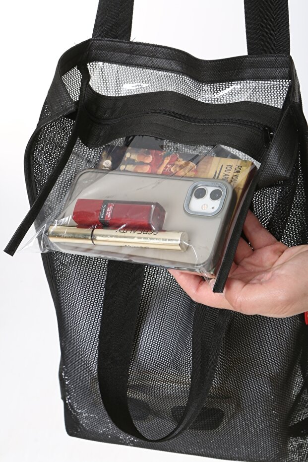 Siyah Cepli File Plaj Çantası - 4