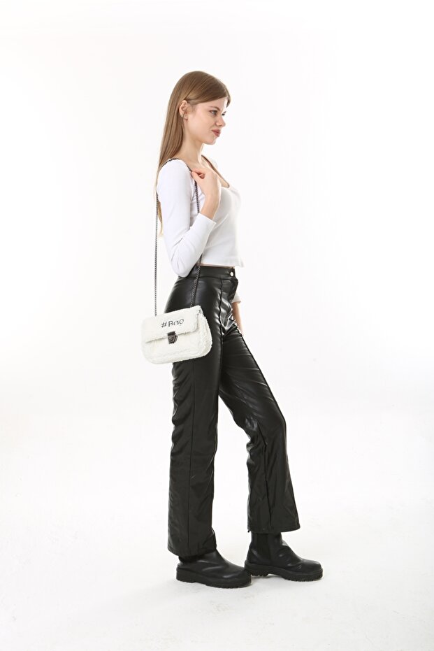 White Black Mini Plush Bag - 2