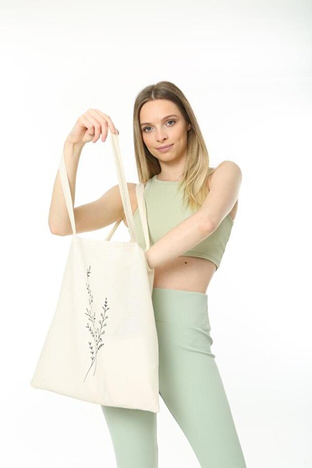 Bez Çanta Tek Dal Çiçek Baskılı - 2