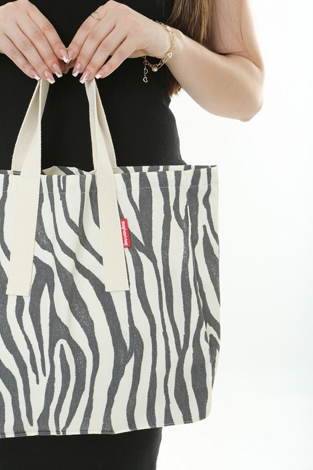 Zebra Baskılı Gabardin Bez Çanta - 7