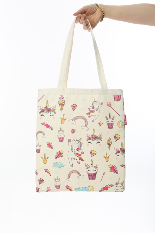 Sevimli Boynuzlu At Baskılı Bez Çanta - 2