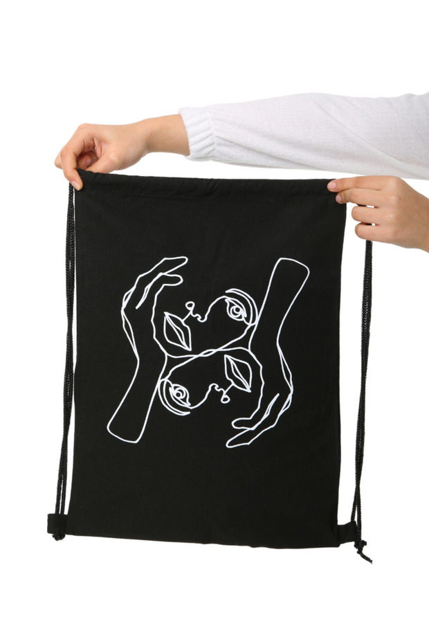 Hands on Face Printed Drawstring Black Backpack - 4