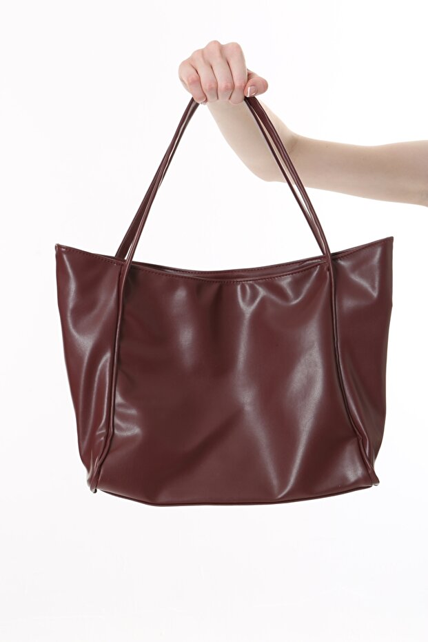 Bordo Soft Deri Fermuarlı Çanta - 5