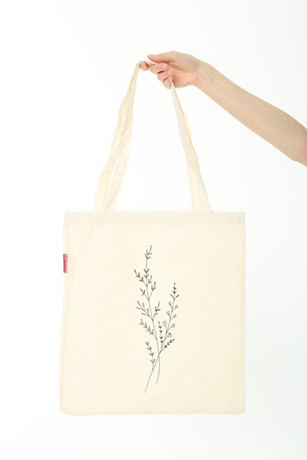 Bez Çanta Tek Dal Çiçek Baskılı - 3