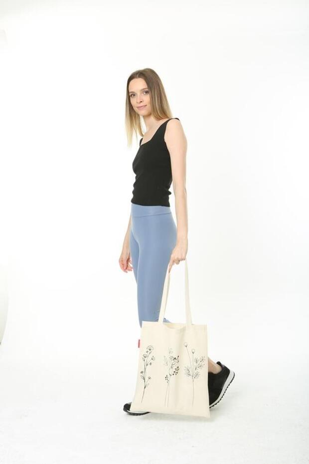 Bez Çanta Üç Çiçek Baskılı - 7