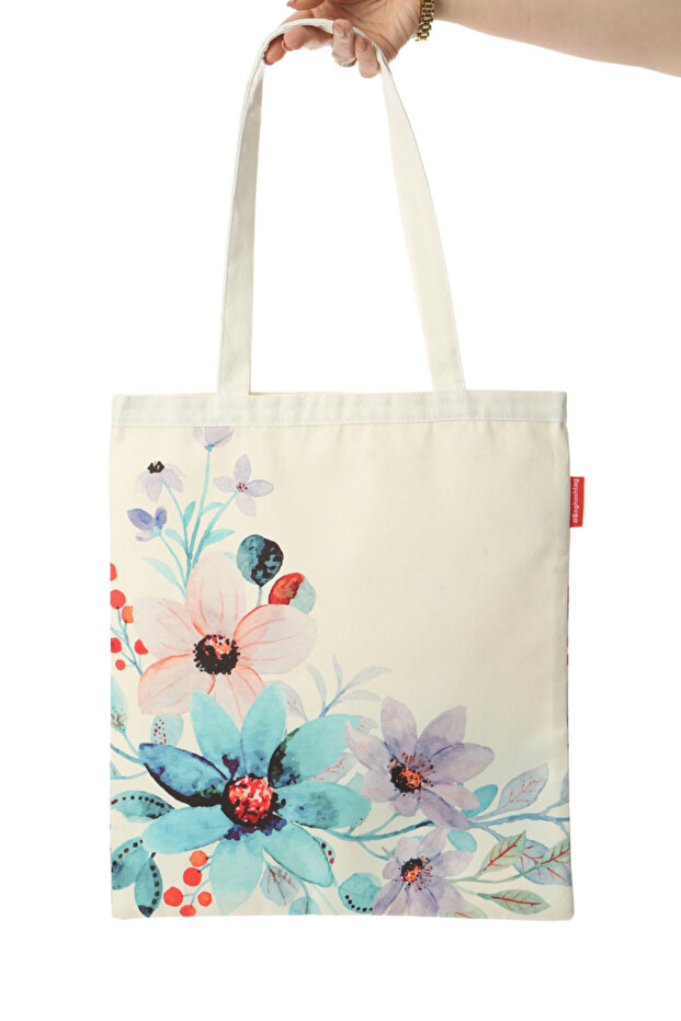 Canlı Çiçekler Baskılı Bez Çanta - 2