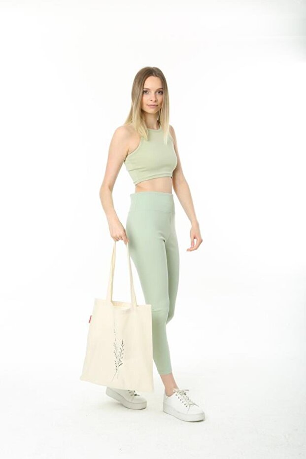 Bez Çanta Tek Dal Çiçek Baskılı - 8