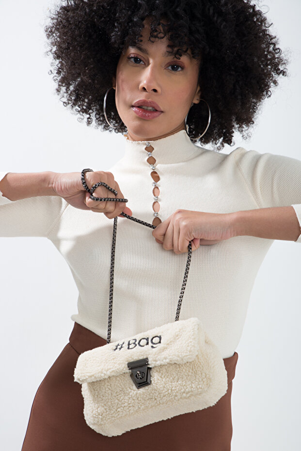 Ekru Mini Peluş Çanta - 3
