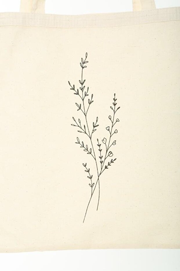 Bez Çanta Tek Dal Çiçek Baskılı - 4