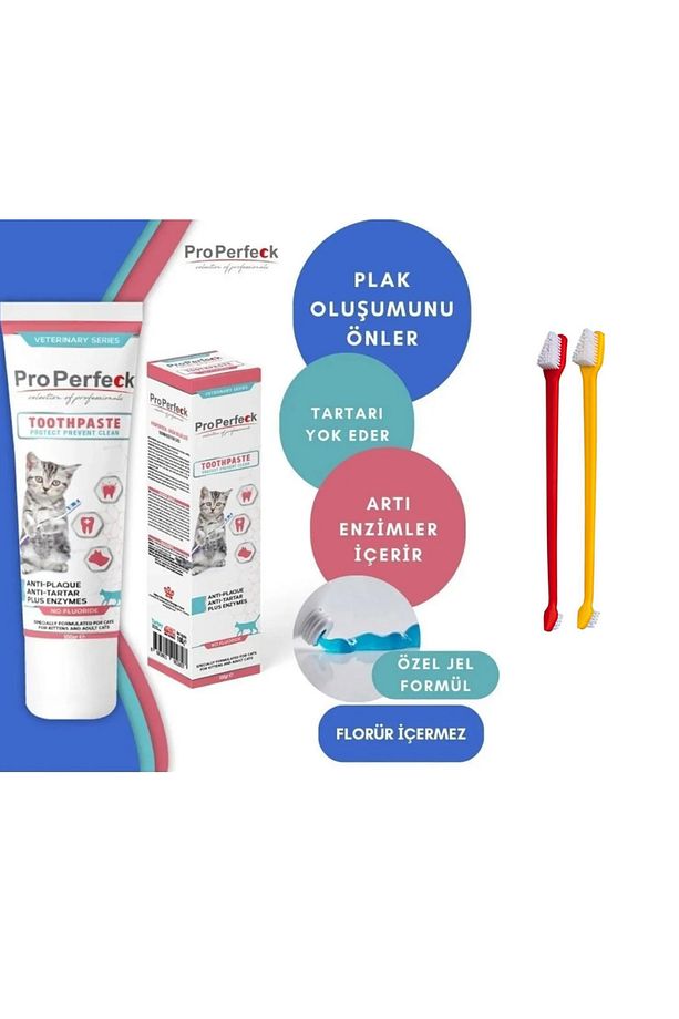 Anti Tartar Kedi Diş Macunu Jel 100 Gr + 2 Adet Diş Fırçası - 1