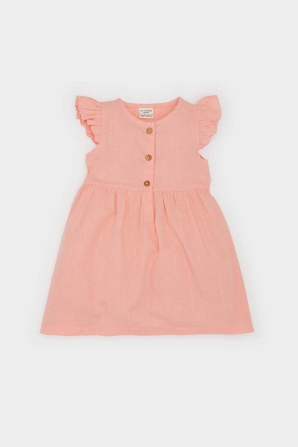 Kız Bebek Basic Düz Kısa Kollu Flamlı Poplin Yazlık Elbise Z7402a225sm - 1