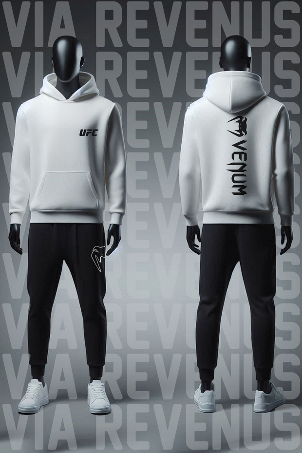 Ufc Printed Hooded Sweatshirt and Sweatpants Unisex Sports Set