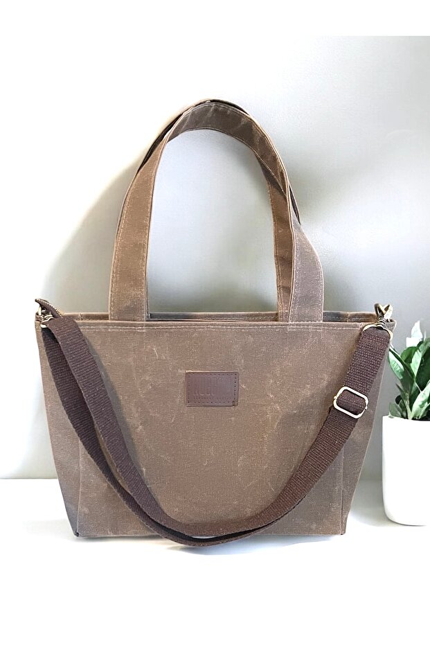 Crossbody Shoulder Bag - Brown Waxed Canvas Medium Size Satchel Bag
