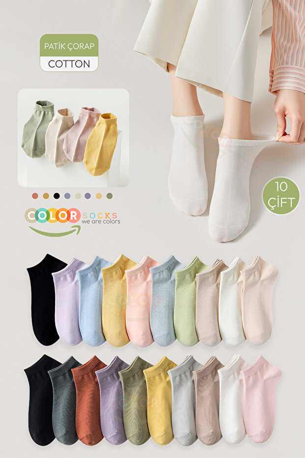 Color Socks 10 Çift Penye Pamuklu Likralı Kadın Patik Çorap