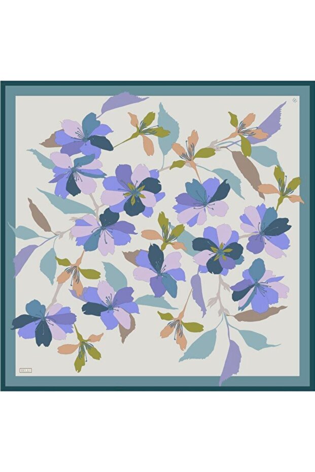 Pure Silk Scarf 4100D (Twill Silk) 90 X 90 Beige - Green