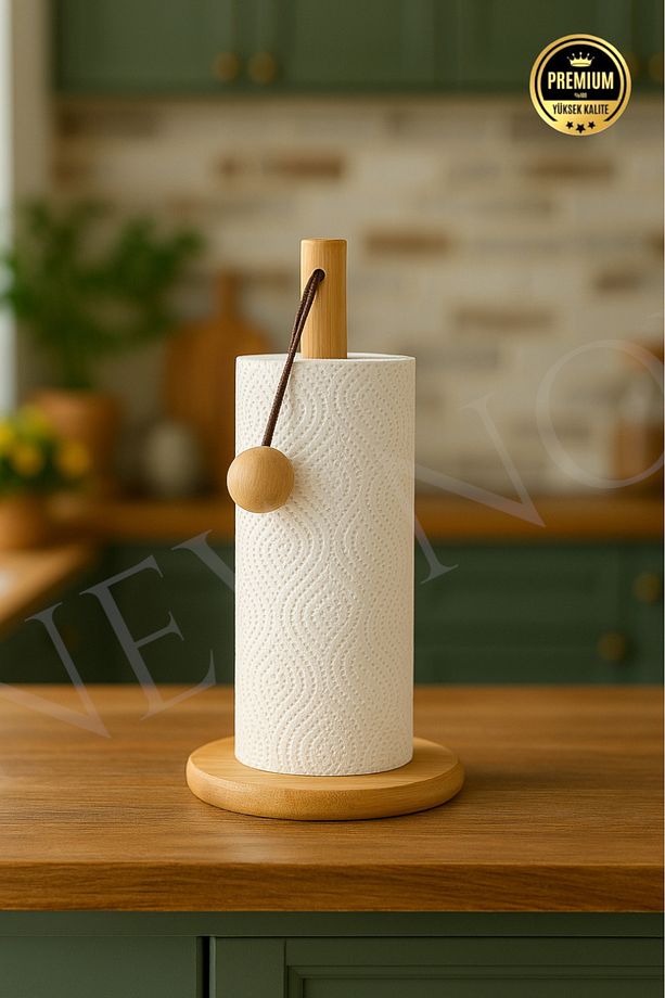 Bambu Dikey Mutfak Kağıt Havlu Tutacağı, Bambu Peçetelik, Havlu Peçetelik, Rulo Havluluk - 2
