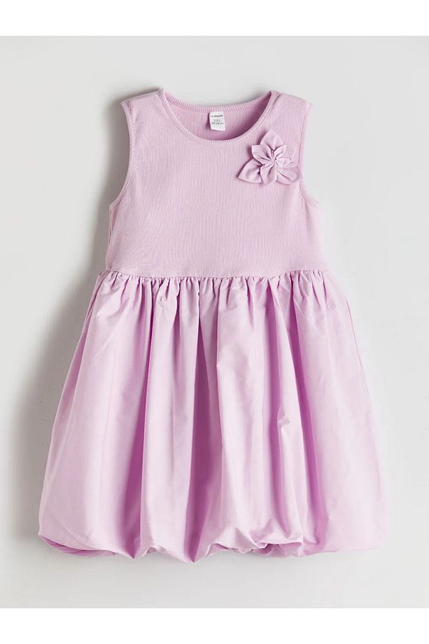 LCW Kids Lila Çiçek Aplike Kız Çocuk Kaşkorse Elbise - 1