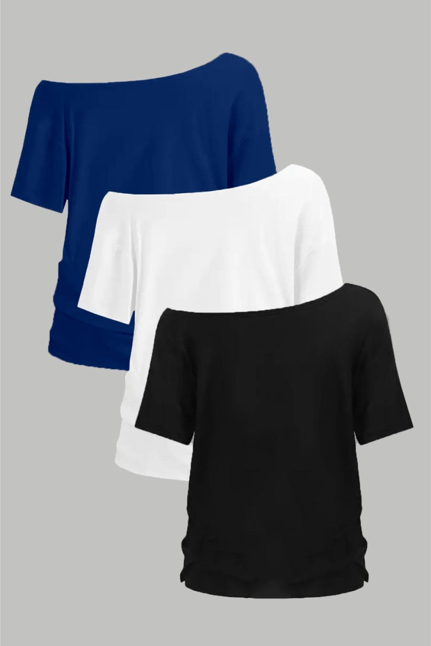 Women's Off Shoulder Boat Neck 3-Piece T-Shirt Set