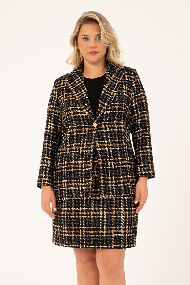 سترة مبطنة من التويد مزدوجة الصدر - 1