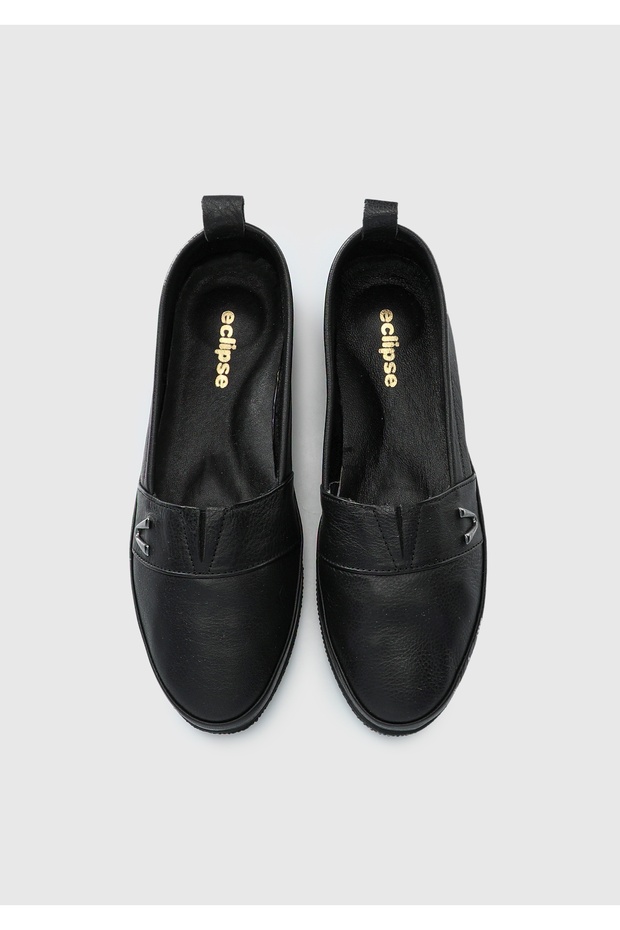 Siyah Deri Kadın Ayakkabı - 5