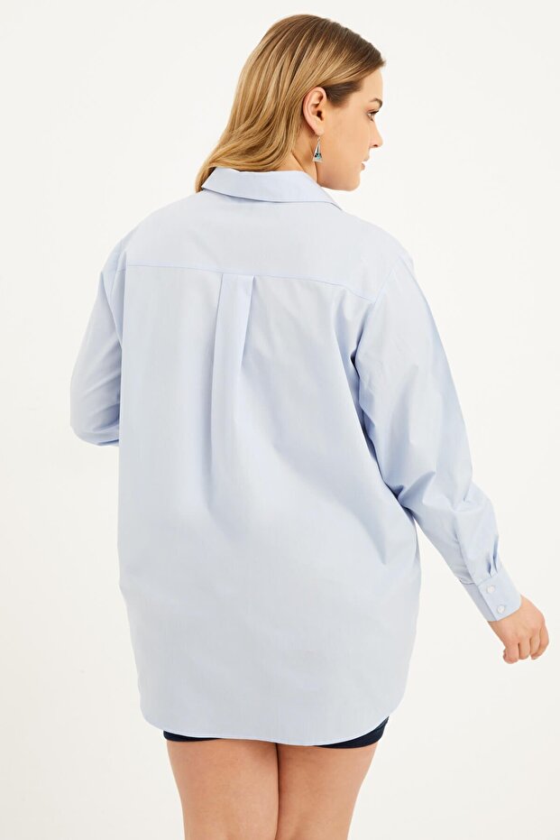 Oversize Taş Baskılı Poplin Gömlek - 7